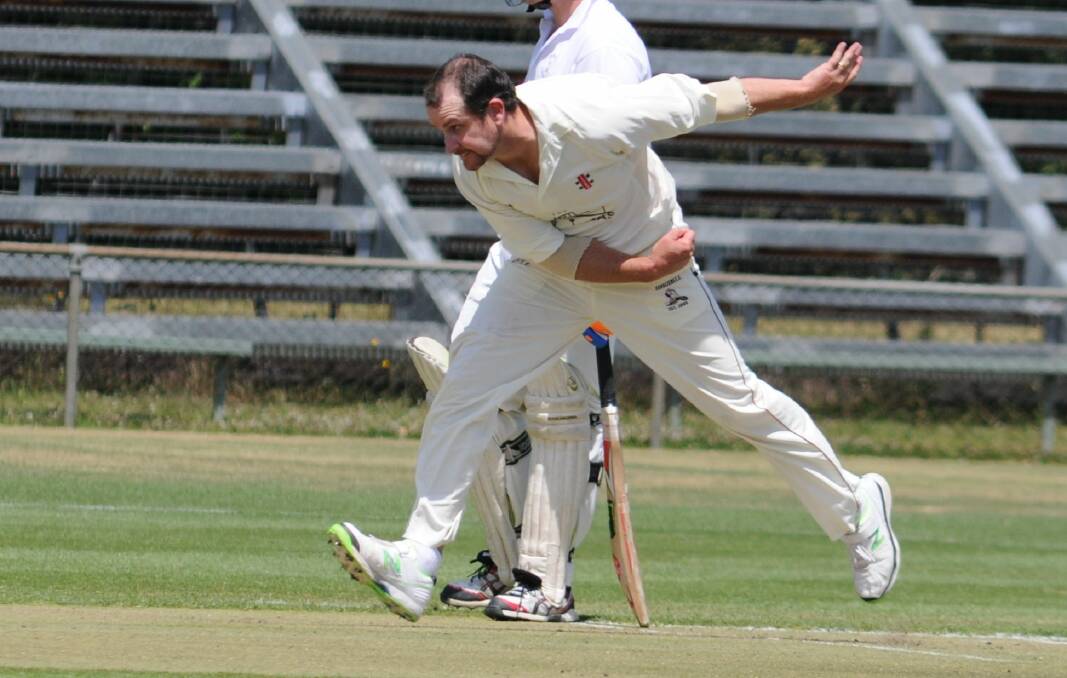 CRICKET: Cavaliers Stu Middleton bowling against Centrals in ODCA first grade at Wade Park. Photo: STEVE GOSCH