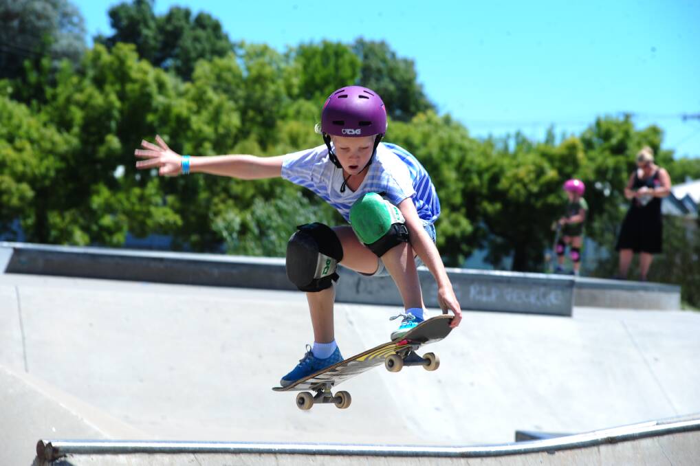 AIR UP THERE: Poppy Starr Olsen practising at the Orange skate park. Photo: JUDE KEOGH