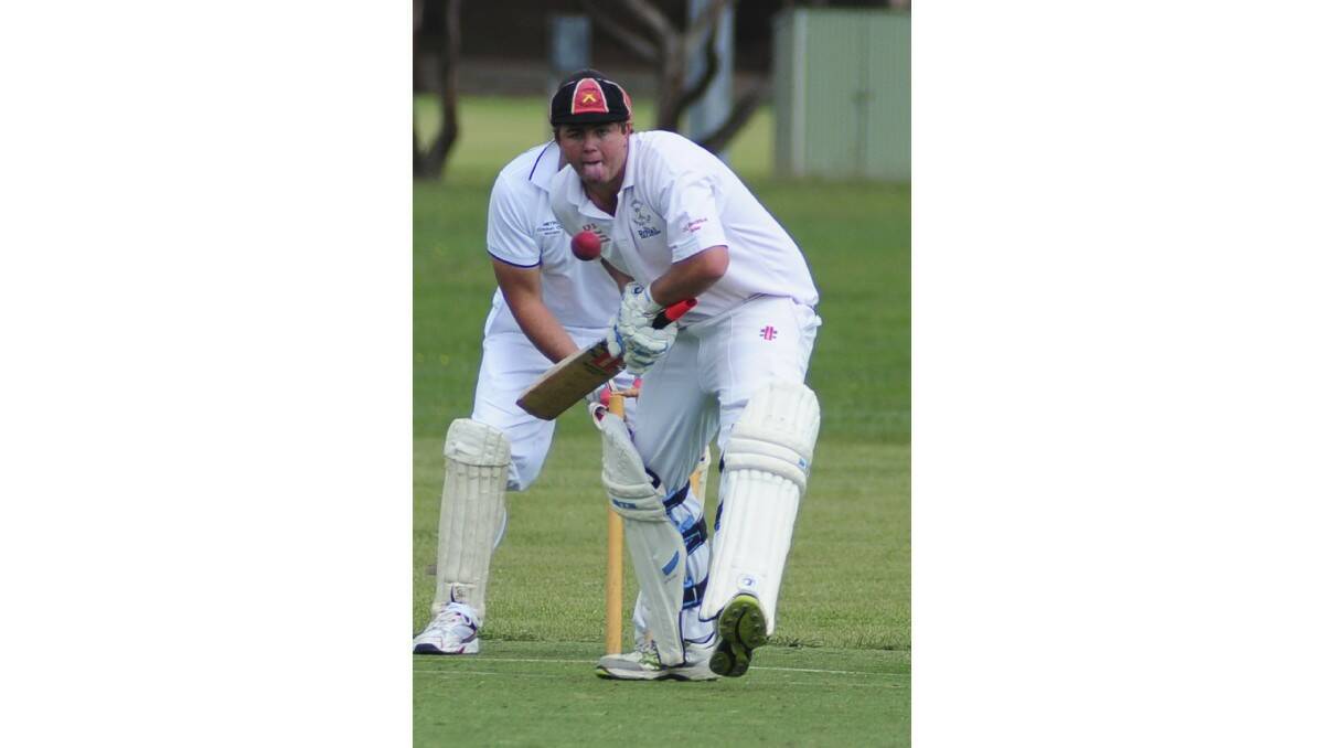 TONGUES WAGGING: Centrals No.11 batsman Brook Walker tries to lick a delivery in the ODCA third grade grand final.