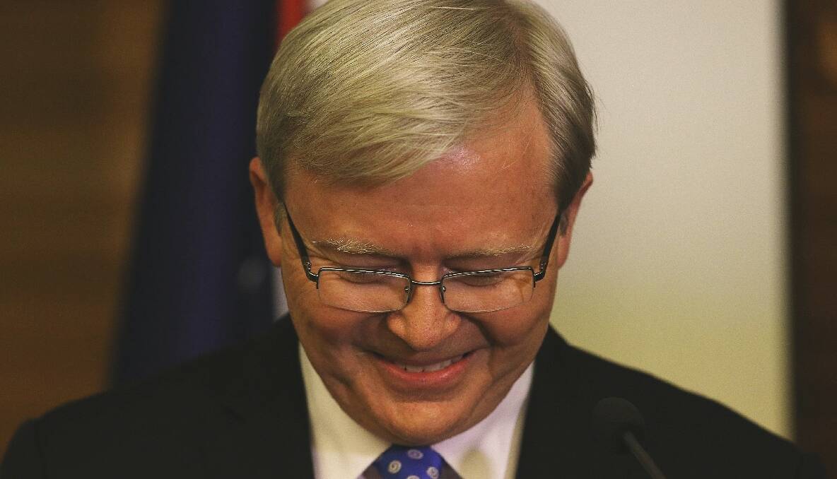Kevin Rudd announcing he will contest the Labor leadership ballot. Photo: ANDREW MEARES.