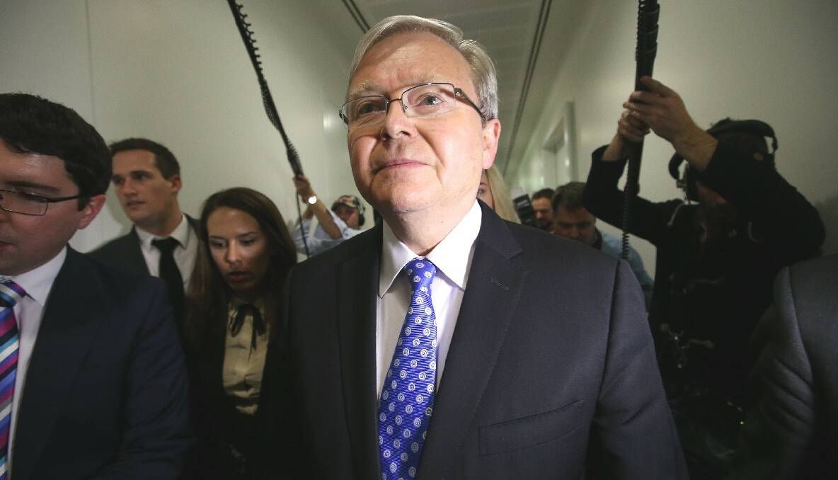 Kevin Rudd after announcing he will contest the Labor leadership ballot. Photo: ANDREW MEARES.