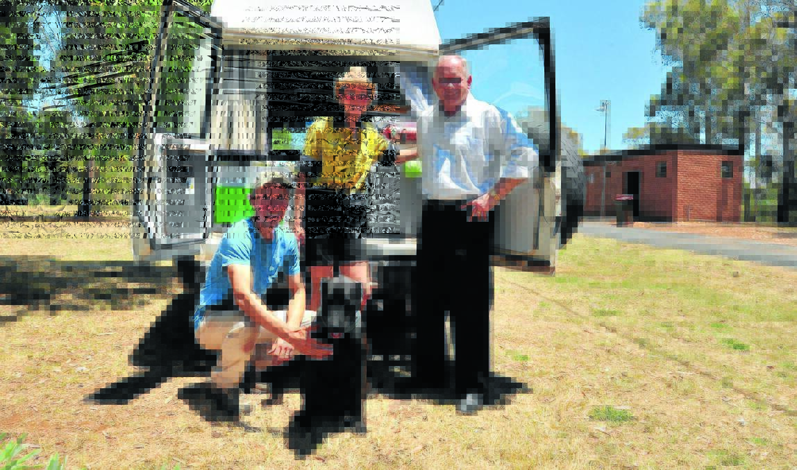 SITE FOR SORE EYES: Itinerant workers David Belitz and Suzie Bruchmann pictured with their dog Rocky and Cr Jeff Whitton welcomed the council’s upgraded amenities block and new camping area at Lake Canobolas. Photo: JUDE KEOGH                                                                                                                                       1220lake2