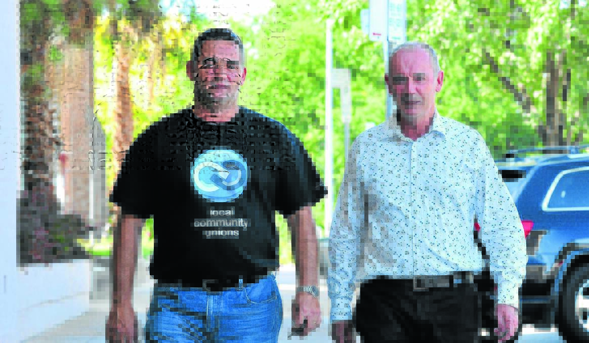 UNITED FRONT: Central West Community Union Alliance’s Joe Maric and Bernard Fitzsimon are organising a jobs summit to tackle the central west’s current and future job losses.  Photo: JUDE KEOGH 0203jobssummit1