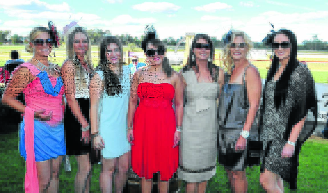 SOCIAL EVENT: Racegoers Donna Sinclair, Tash Carlon, Kate Lynch, Jess Bradley, Angela Bruce, Aletta Howley and Nerine Campbell show off their outfits on Gold Cup day. Photo: JUDE KEOGH 0412racesoc2