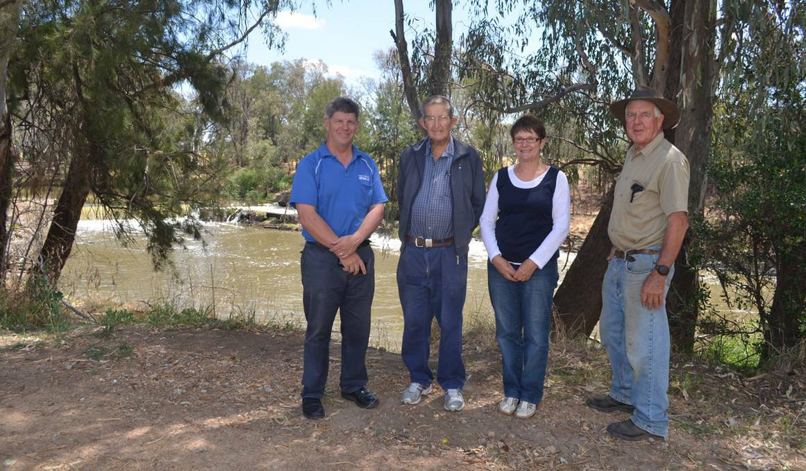 FORBES: Forbes Tidy Town committee members Jeff Nicholson, Lenny Reade, Nina Crawford and Pip Perry at Cotton’s Weir discussing where to put a fish pit, as part of the clean up of the site.