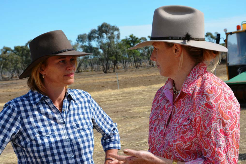 DUBBO: NSW Primary Industries Minister Katrina Hodgkinson speaks with drought-affected Walgett landholder Helen Weber during her tour of the north-west on Monday.