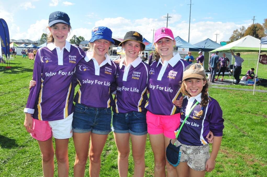 RELAY FOR LIFE: Amanda Gee, Lucy Arundell, Gabrielle lloyd, Lucy Cooper and Ellen Arundell. Photo: JUDE KEOGH