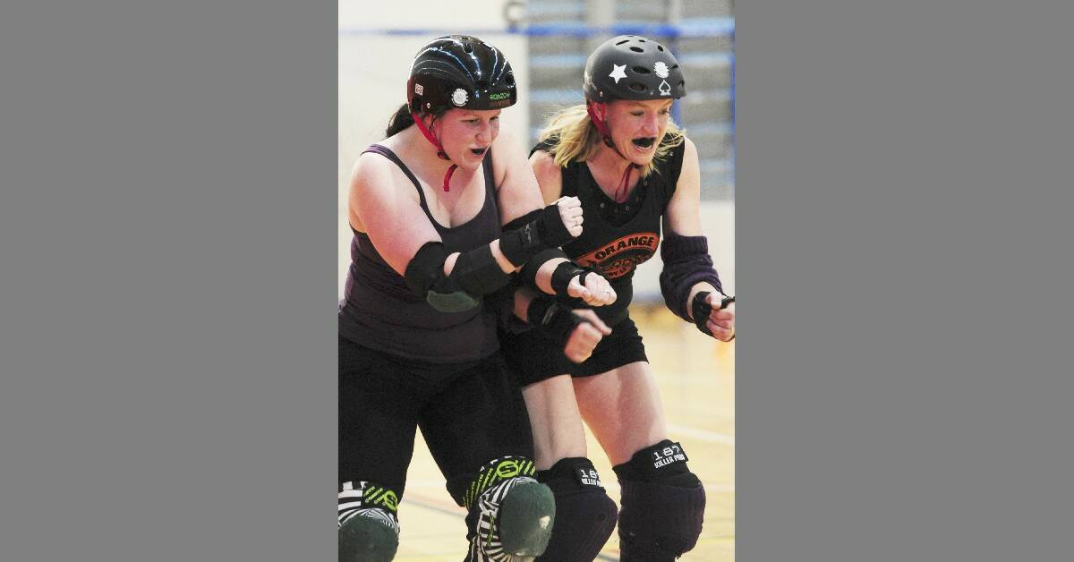 Orange Roller Derby League Training - Robyn Zombie & Incredibelle Olk Photo Jude Keogh