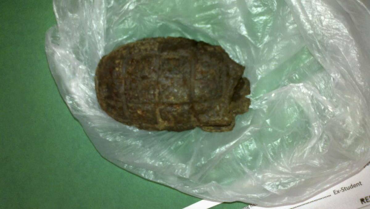 The grenade which caused the shutdown of Hunter Christian School, Mayfield. 