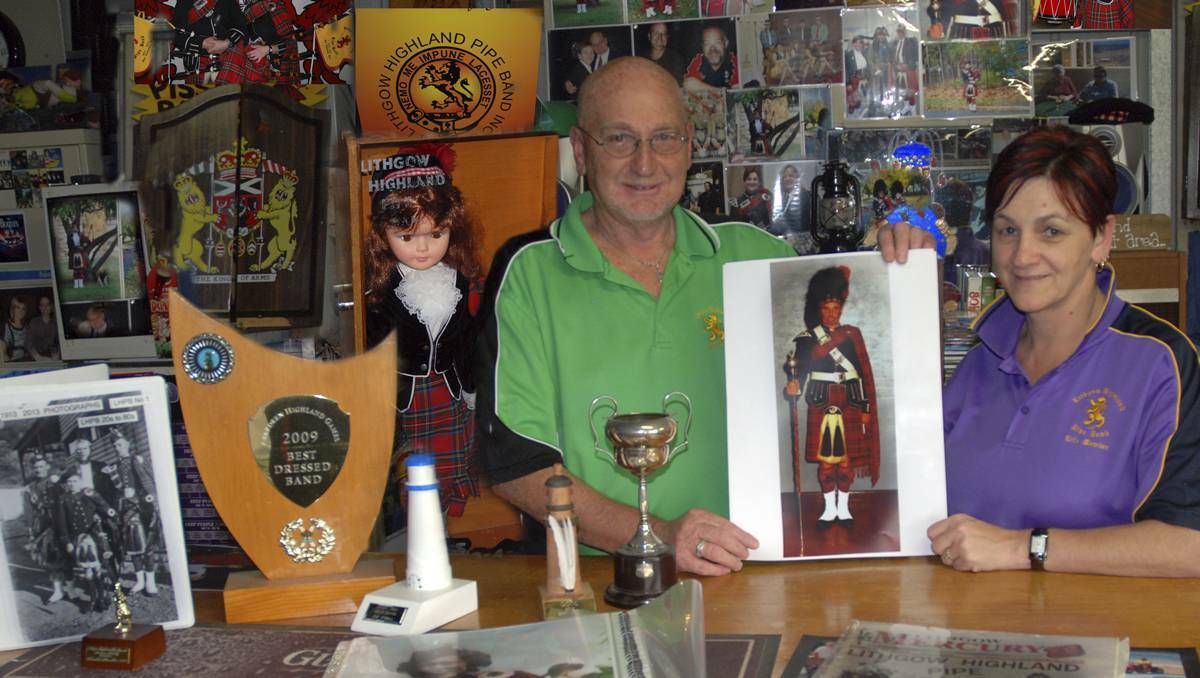 LITHGOW: Band stalwarts John and Joanne Cambridge gather memorabilia and photos for Lithgow Highland Pipe Band celebrations on Saturday night.