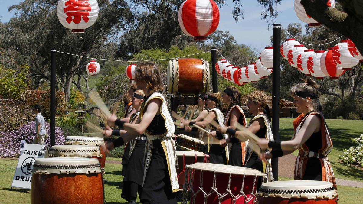 COWRA: The Taiko Drum crew banging away at the Sakura Matsuri Festival.