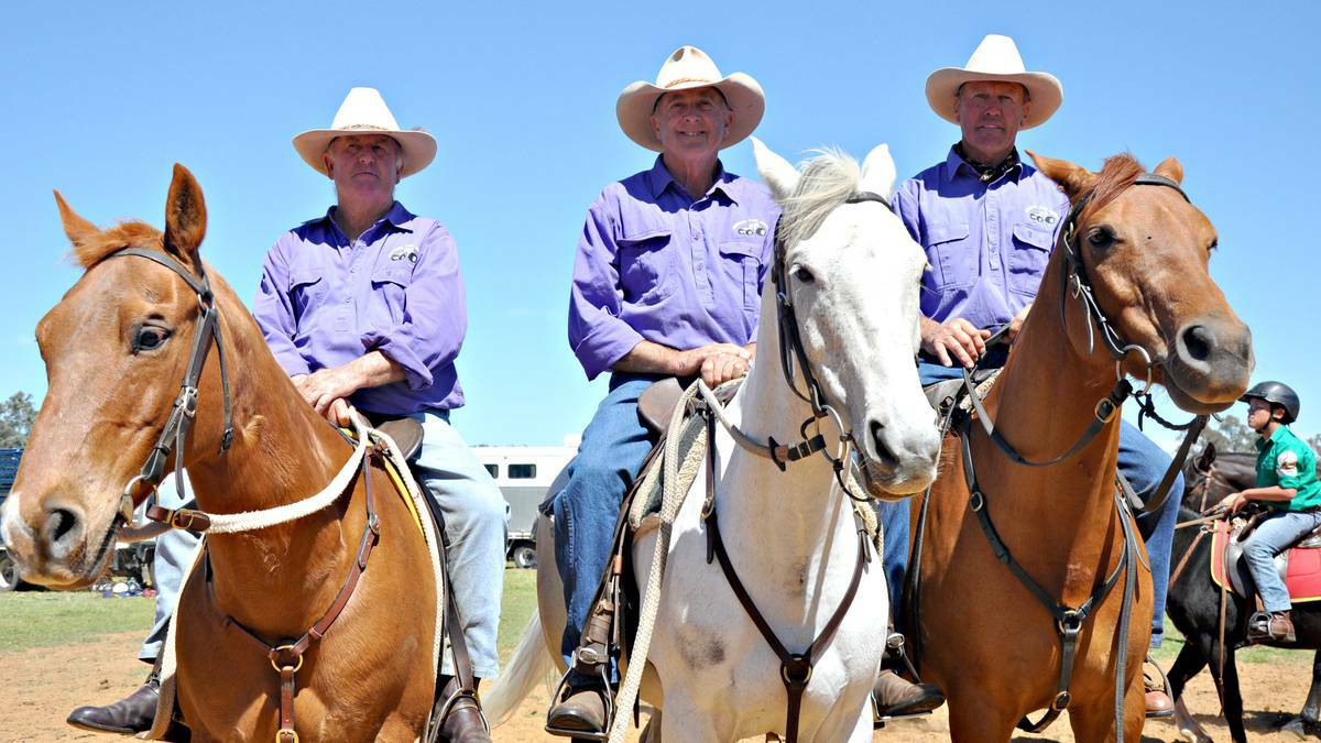 CANOWINDRA: Bruce Reid, Boorowa, Owen Parker, Young and Nevilla Shoemark, Forbes line up for their team penning turn at the Canowindra Show.