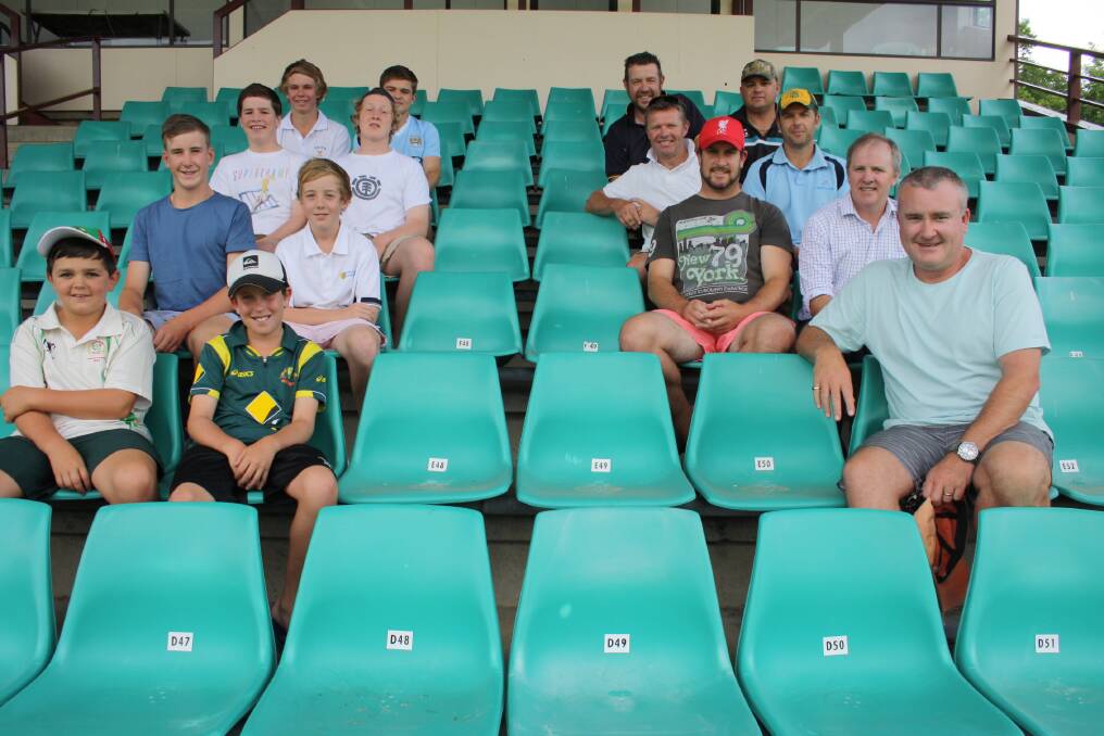 FAMILY FEUD: Fathers (right) will take on sons (left) in today's special Twenty20 match. Pictured are (back left) Mitch Winslade, Pat Harris, Luke Bingham, Richard Manning; (third row) Jack Dodds, Charlie Cooper, Jon Harris, Matt Winslade; (second row) Fletcher Rose, Cooper Bingham, Stu Middleton, Phil Dodds, (front row) Ryan Manning, Hugh Middleton and Jarrod Rose. Photo: MICHELLE COOK                                                                                                       1218mcfamilies