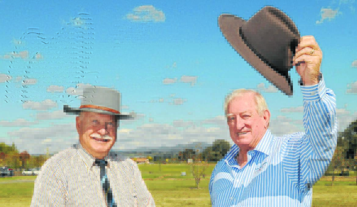 FEDORA UP: Councillor Chris Gryllis and mayor John Davis want to construct a giant Akubra to commemorate Banjo Paterson but other councillors think it is an inappropriate design. Photo: STEVE GOSCH 0418sgbanjo