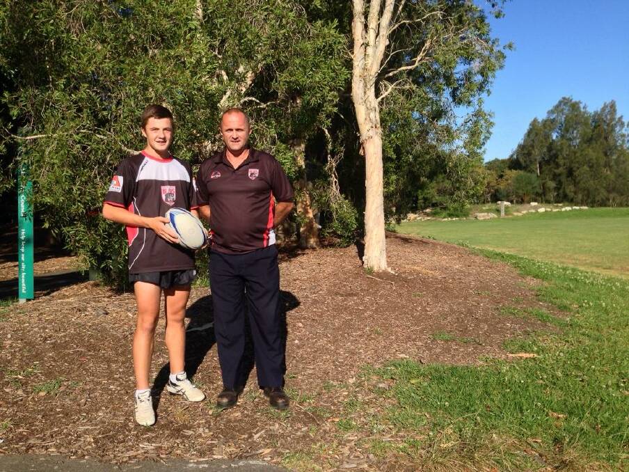 HUGE OPPORTUNITY: Toby Westcott with coach Zaf Maslo, has been selected in the North Sydney Bears Harold Matthews Cup squad. Photo: CONTRIBUTED westcott1