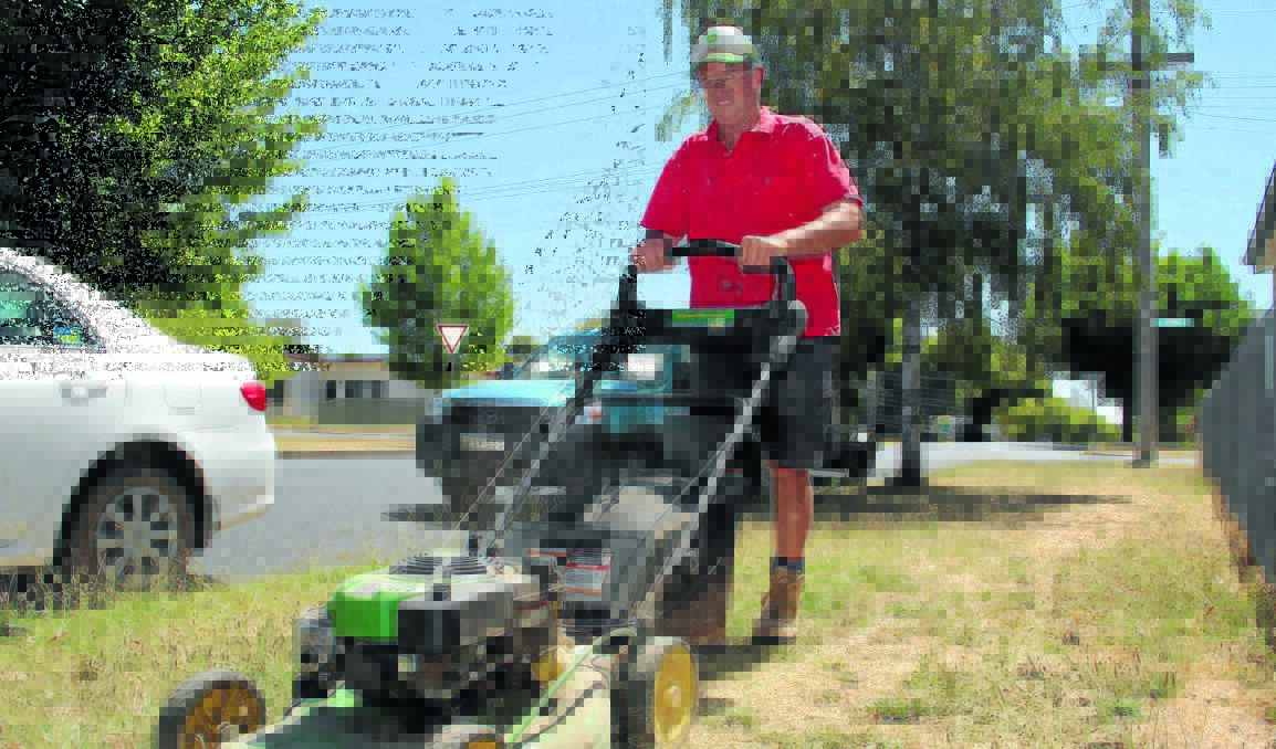 GREEN WITH ENVY: Dave Roberts says the dry weather is causing headaches for his lawnmowing business Klip ‘n’ Cut. Photo: JACK KEMP                                                                                                            0115jklawnmowing