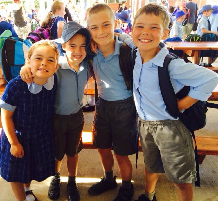 Cousins first day back at school Dakota Duffy, Nate Davis, Connor Davis and Darcy Duffy. Photo: DANIELLE