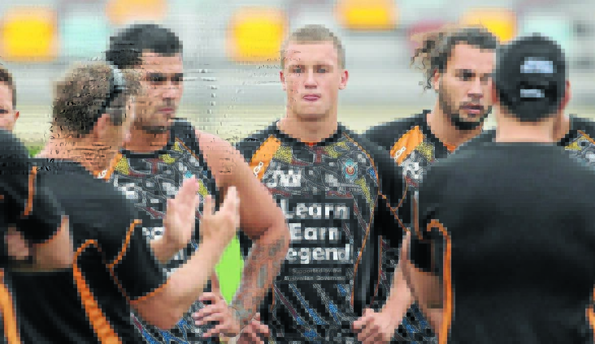 IN THE THICK OF IT: Jack Wighton laps up the experience of training with the Indigenous All Stars, coached by Canberra Raiders legend Laurie Daley, ahead of tonight’s game against the NRL  All Stars on the Gold Coast.                                     Photos: NRLphotos.com/colinwhelan