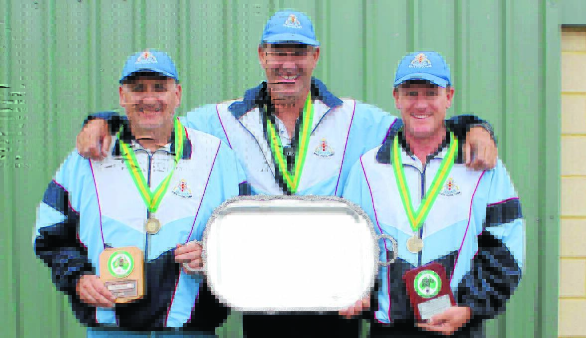 TRIFECTA: Orange's Dave Oates (left), Dean Brus (centre) and Tamworth's Don Pollard are all smiles after winning three national titles.