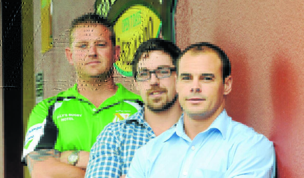 IT'S GOOD TO BE GREEN: Des Knight (under 18s with absent Kyran Bubb), Luke Morris (reserve grade) and Mick Sullivan (premier league), are CYMS' senior coaches for season 2014. Photo: STEVE GOSCH 1216sgcyms2