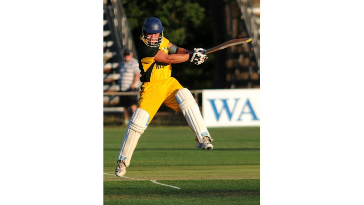 CUTTING EDGE: Blayney's Nick Bird slams a cut shot to the boundary in his knock of 36 on Friday night. Photo: STEVE GOSCH  1220sgricket1