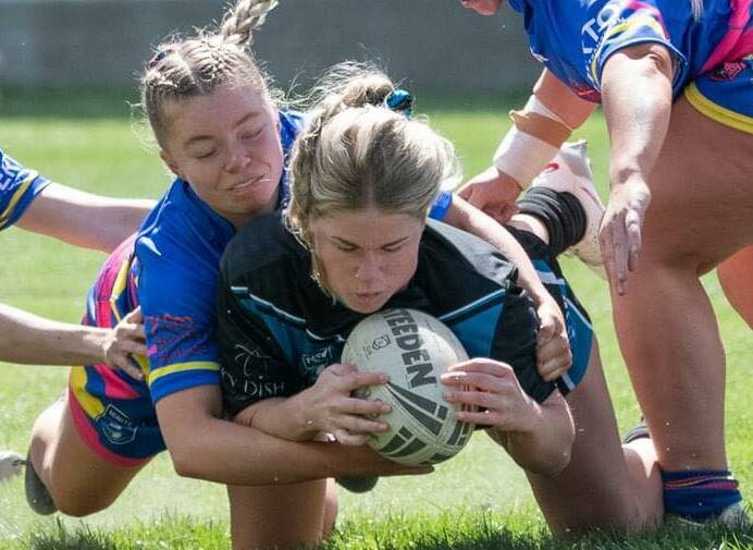 Lilly Baker crashes over for Vipers in the Western Women's Rugby League grand final against Panorama. Picture supplied