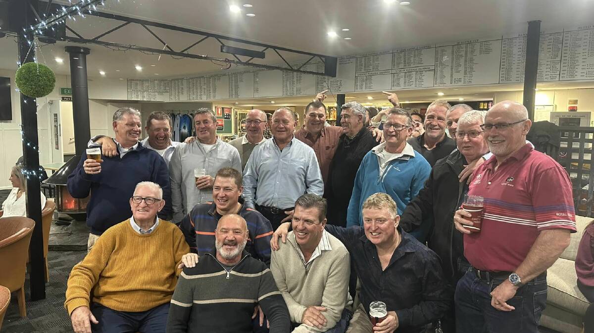 John Davis (yellow jumper) pictured at the 2023 reunion for the 1993 Blayney Bears premiership side. Picture supplied