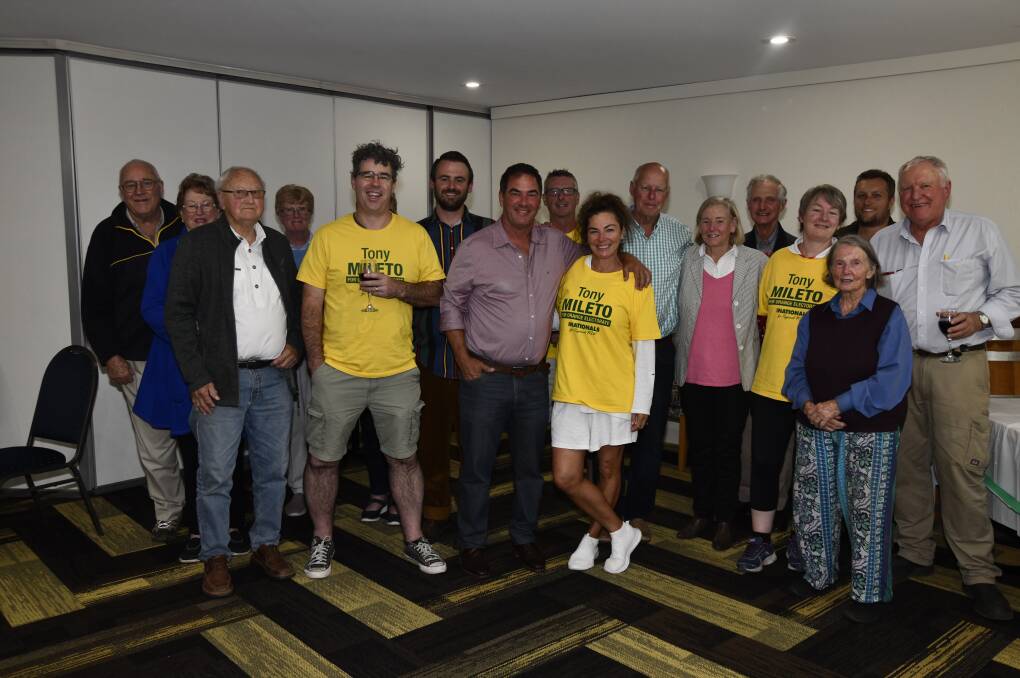 Nationals candidate Tony Mileto with supporters after the polls closed. Picture by Carla Freedman