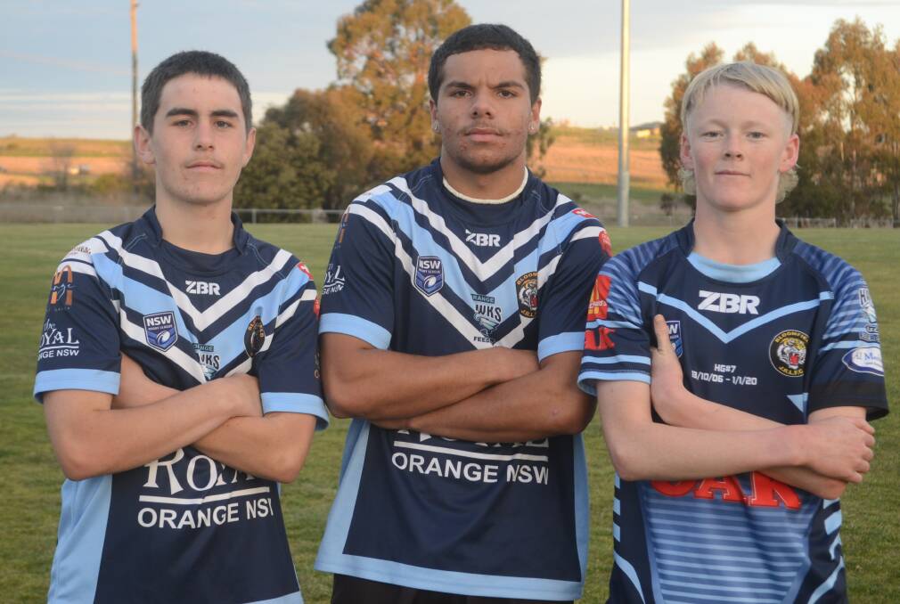 Mitch Powyer, Ravai Tulevu and Jake Nell at Bloomfield Tigers training. Picture by Dominic Unwin