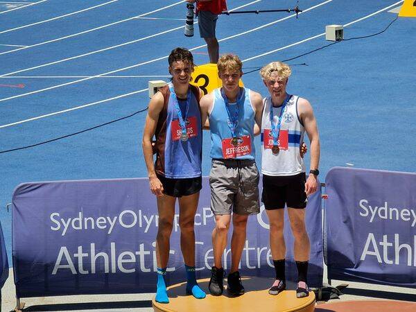 Benjamin Jones (R) after placing third in the 800m final event at the 2020 NSW All Schools meet. Picture by Kinross Wolaroi (Facebook)