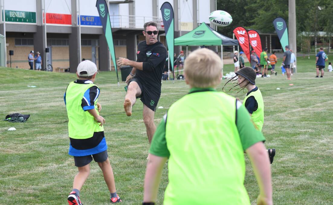 Brad Fittler leads rugby league clinic in Orange. Pictures by Jude Keogh