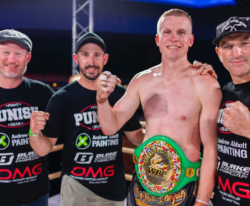 Charlie Bubb with his team after taking out the WBC world light heavyweight title. Picture supplied
