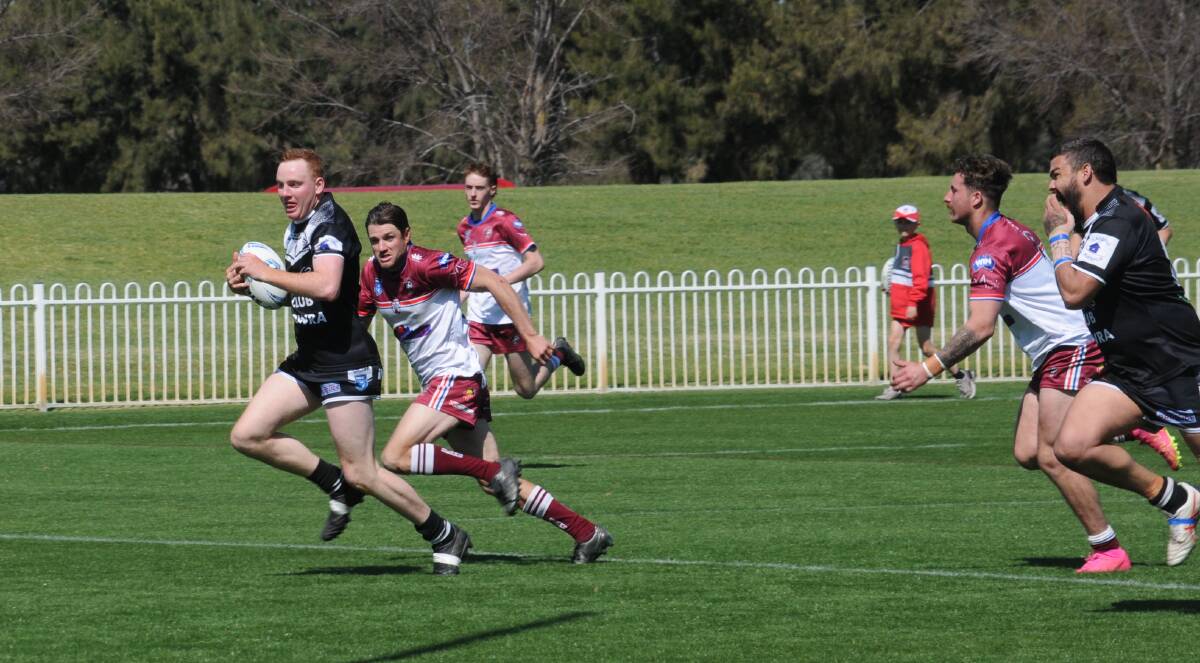 Cowra Magpies race in for another try against Blayney Bears. Picture by Tom Barber
