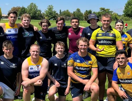 Kinross Wolaroi School rugby players with Syudney University players dueing their visit in 2023. Picture supplied (KWS Facebook page)