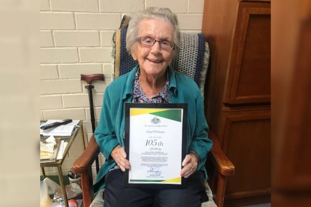 Gladys Williams with the certificate she received in recognition of her 105th birthday. Picture supplied
