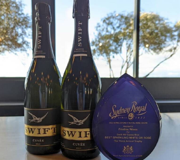 SPARKLING SUCCESS: Printhie's Swift NV Cuvee Brut and its Sydney Royal trophy.