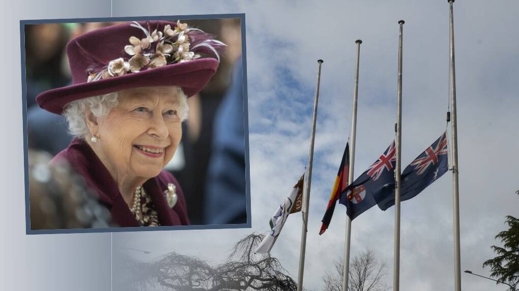 The view from the steps of the Orange Civic Centre of Flags were at half-mast at the Orange Civic Centre after Buckingham Place announced Queen Elizabeth II had died overnight. Photo Riley Krause