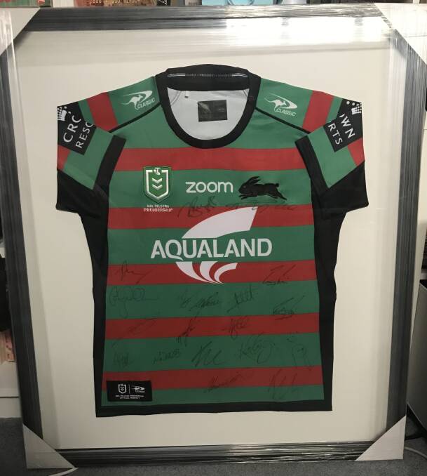 FAN'S DREAM: The signed South Sydney jumper up for auction. Photo contributed
