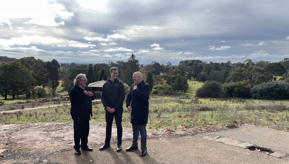 BULLDOZERS WITHIN WEEKS: Orange Ex-Services' Club president Graham Gentles, Renacent regional manager Robert Close and Club CEO Nathan Whiteside on the site of the new Wentworth clubhouse. 