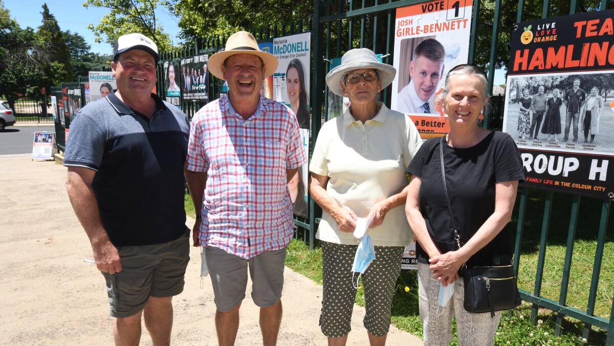RESEARCH: Allan Hurford, Chris and Val Durack and Joy Hurford at Orange High's polling booths. Photo JUDE KEOGH 