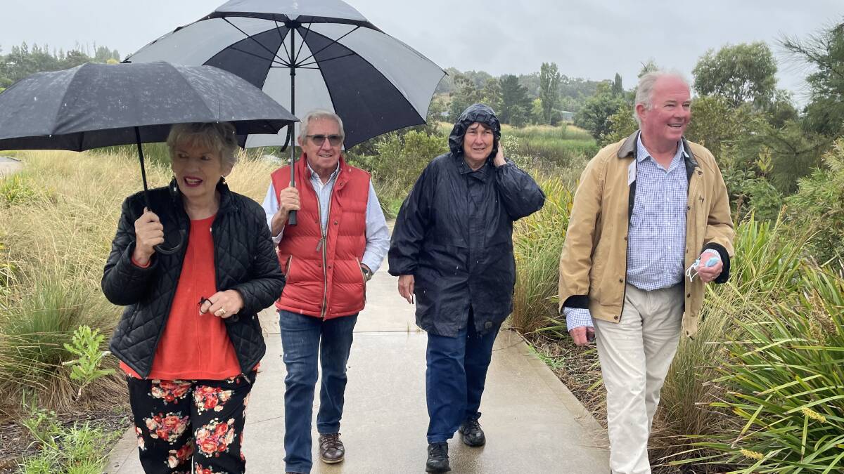 WALK ON THE WETSIDE: Di Barber, Bruce Barber and Rosemary Stapleton with Tidy Towns judge Doug MacDonald at Ploughman's wetlands.