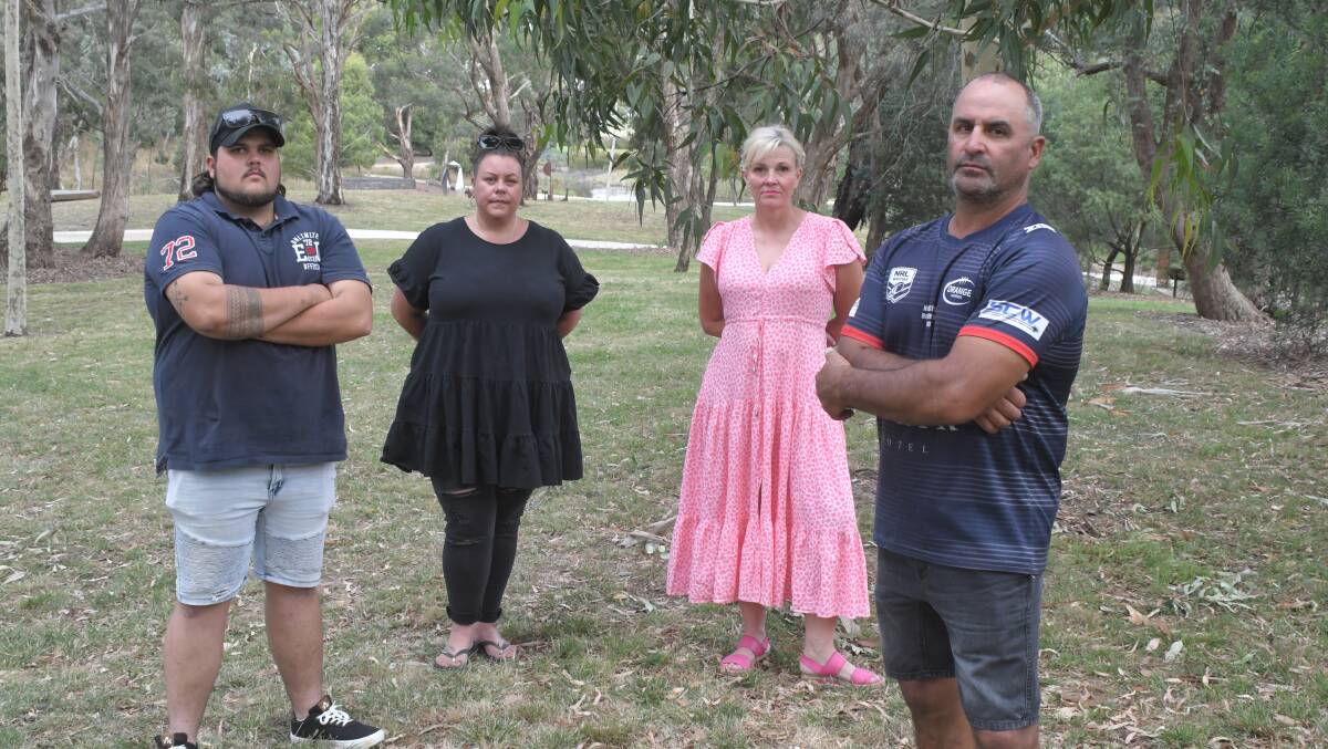 HURT: Jeremy Reid's family Joel Reid, Zanna D'Amico, Natalie Reid and Jamahl Reid were disappointed his funeral couldn't be at the Botanic Gardens. Photo: JUDE KEOGH.