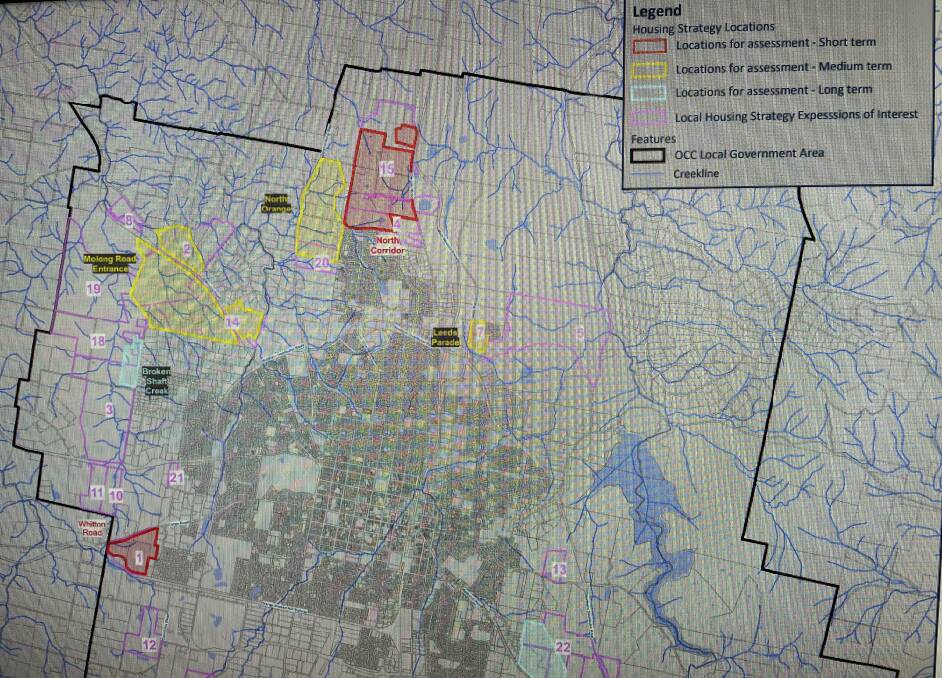 NORTHERN EXPOSURE: The area in red will be the first parcels of land considered for development under Orange City Council's Draft Local Housing Strategy.