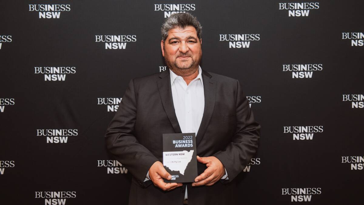 AWCON owner and director Paul Montagliani with the firm's 2022 Western NSW Business Award for excellence in business. Photo contributed