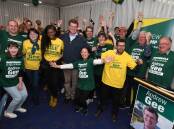 RELIEF: Andrew Gee and his supporters celebrate a resounding win in Calare. Photo JUDE KEOGH