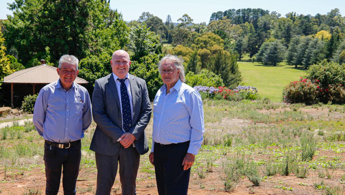 Orange Ex-Services' Clubs chief finance officer Evan Webb, CEO Nathan Whiteside and board of directors chairman Graham Gentles on the site of The Wentworth.