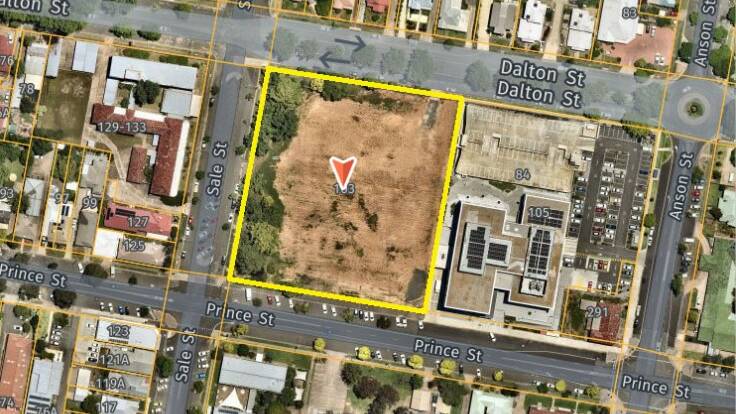 The 10,000 m2 block bounded by Dalton, Sale and Prince Streets, to be developed into 80 dwellings.