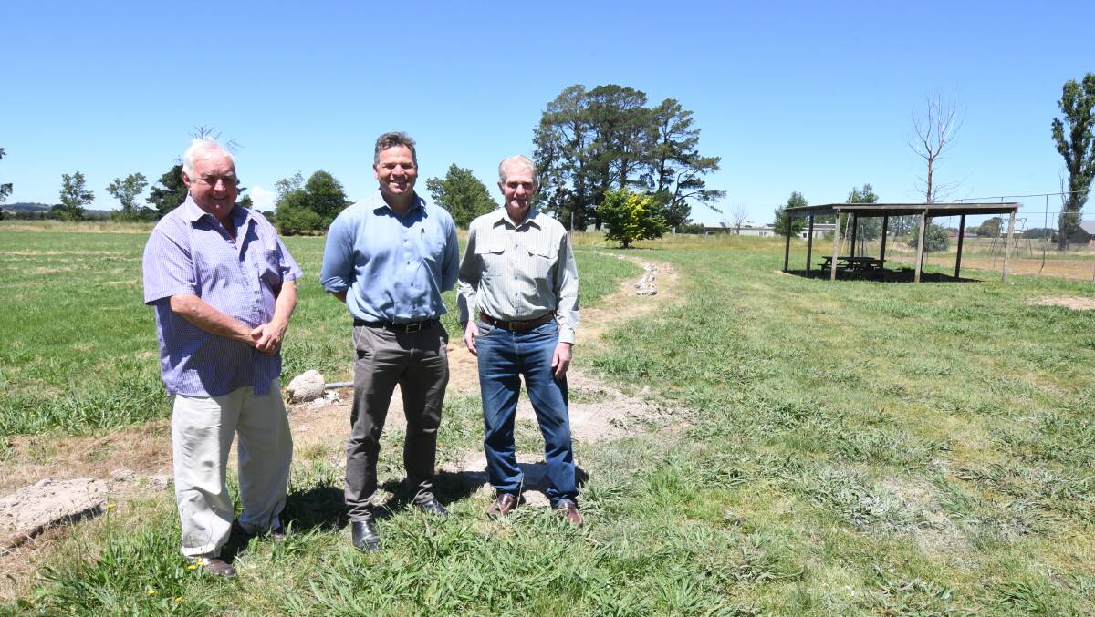 GREAT NEWS: President of the Spring Hill recreation ground committee Ron Gander, Member of Orange Phil Donato and Recreation ground land manager Roy Roweth at the ground. Photo JUDE KEOGH.
