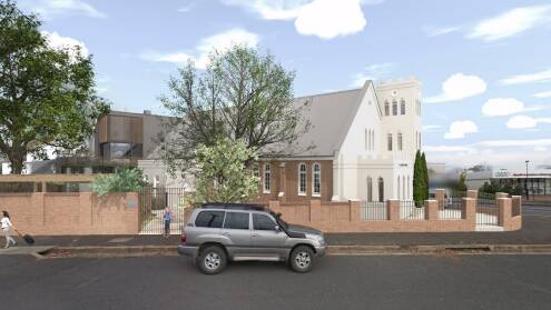 NEW LOOK: The proposed view from Summer Street East of Orange's former Congregational Church if a development application to revamp the building is successful. Impression by Benedict Design 