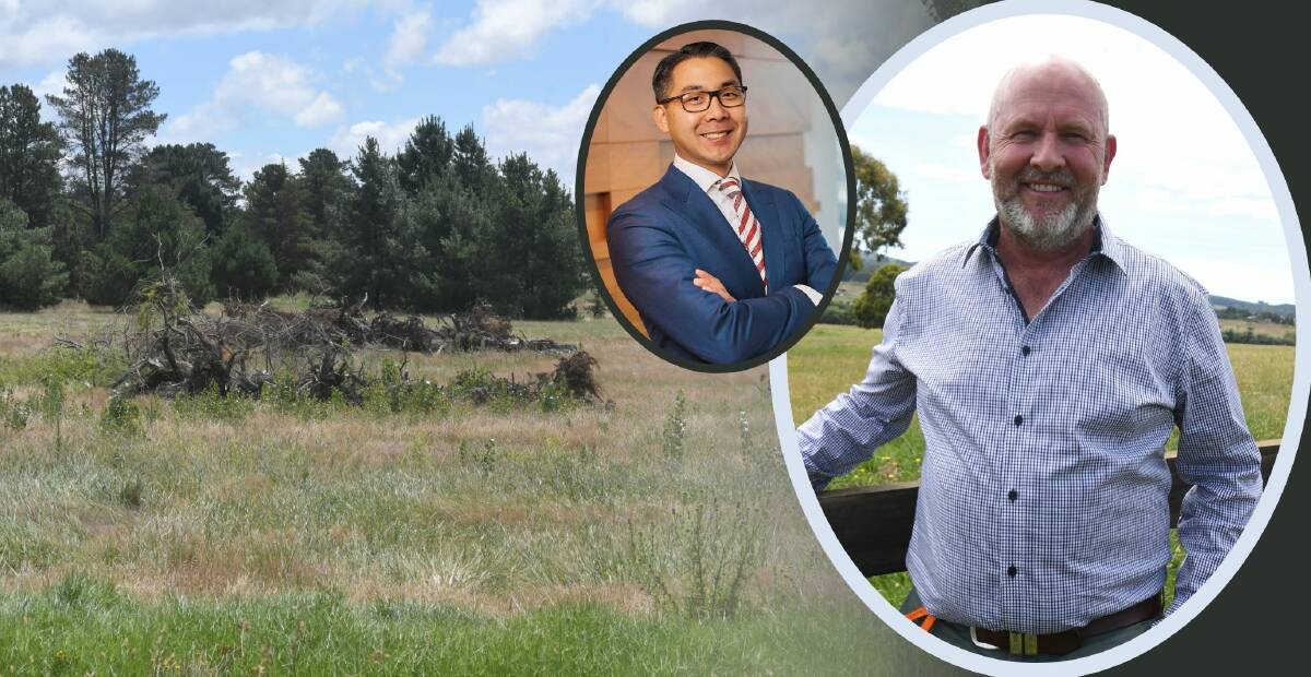 DECISION PENDING: The Western Region Planning Panel will rule a development application for the $25m sports stadium this week. Insets: Thomas Kwok (left), and Mayor Jason Hamling (right).